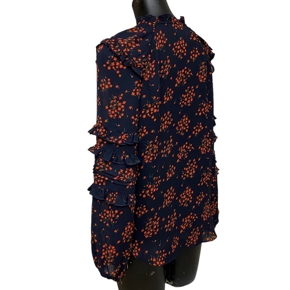 Ann Taylor Red Floral Chiffon Ruffle Tunic Top  Size XS - Picture 4 of 5